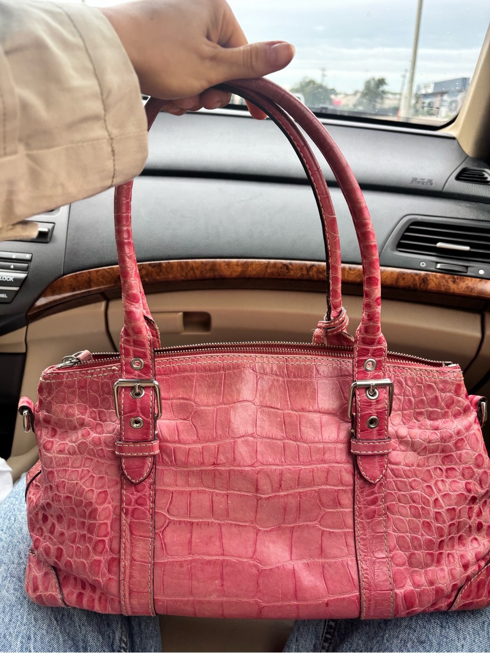 Vintage Y2K Dooney and Bourke pink crocodile handbag